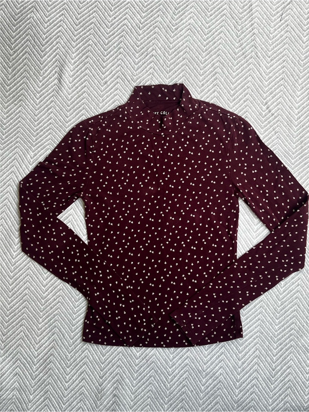 Aeropostale Burgundy Long-Sleeve Mock Neck Top with White Dot Print